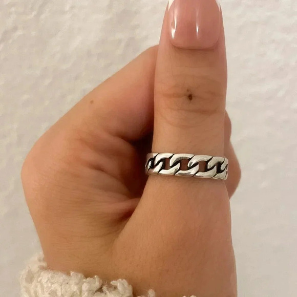 925 Sterling Silver Chunky Chain Link Ring Minimalist Curb Chain Ring - Picture 6 of 7